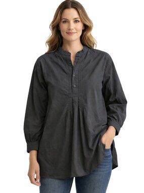 J. Peterman Otavalo Mountain Collarless Pintuck Blouse